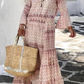 Angelyn - Casual Print Patchwork V Neck Cake Dress