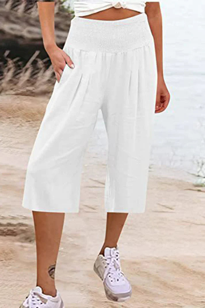 Amelyn - Simple high waisted wide leg trousers, solid colour, mid length