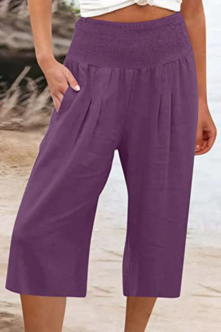 Amelyn - Simple high waisted wide leg trousers, solid colour, mid length