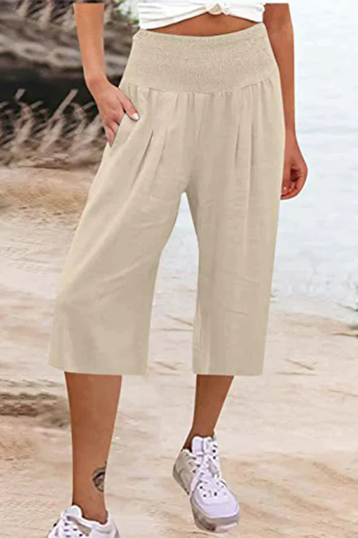 Amelyn - Simple high waisted wide leg trousers, solid colour, mid length