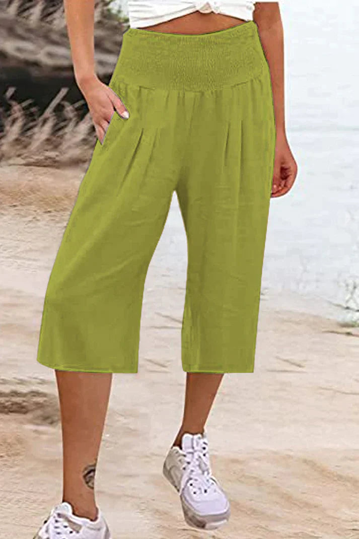Amelyn - Simple high waisted wide leg trousers, solid colour, mid length