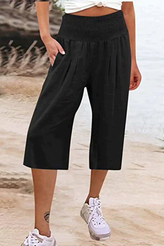 Amelyn - Simple high waisted wide leg trousers, solid colour, mid length