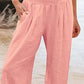 Amelyn - Simple high waisted wide leg trousers, solid colour, mid length