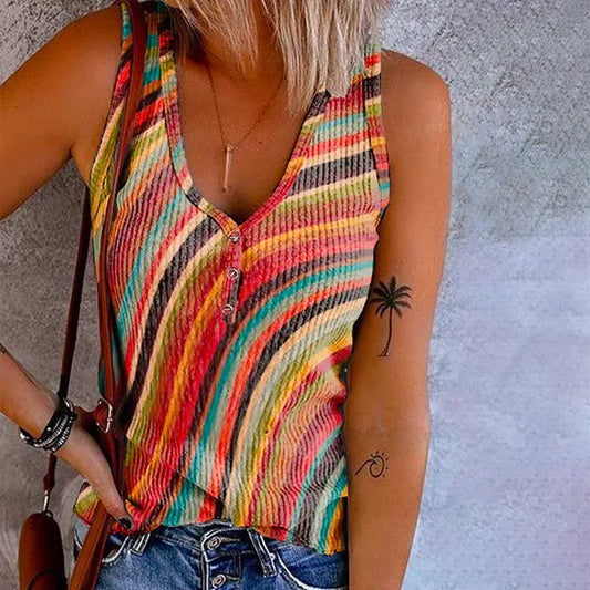 Antonia - Rainbow Striped Tank Top