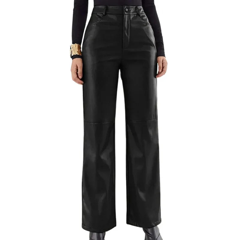 SleekEdge High-Waist Leather Pants for Women