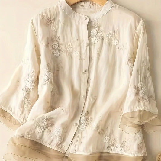 Flower Blouse | Eliza | Embroidered | Button Closure | Spring 2025 | Fashionable