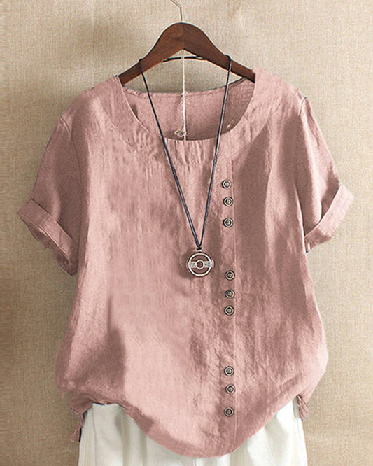 Short Sleeve Blouse with Round Neck for Spring 2025 – Nora