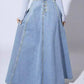 Women's Denim A-Line Skirt with Button Closure