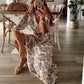 Women's Elegant Maxi Dress: Breezy Summer Dress with Leaf Print, Wrap Style, and V-Neck for Leisure & Vacation