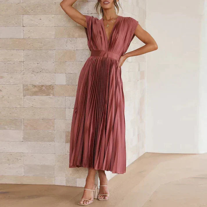 Esther - Pleated V-neck maxi dress