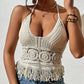 Kaat | Women's Knitted Hollow-Out Tassels Backless Tank Crop Top - Stylish & Trendy Summer Wear