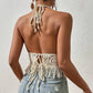 Kaat | Women's Knitted Hollow-Out Tassels Backless Tank Crop Top - Stylish & Trendy Summer Wear