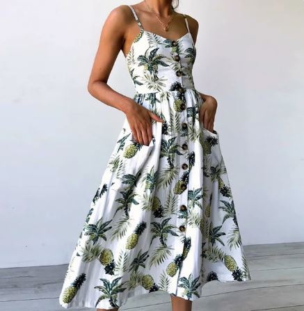 Susan - Summery sexy midi dress with beach print