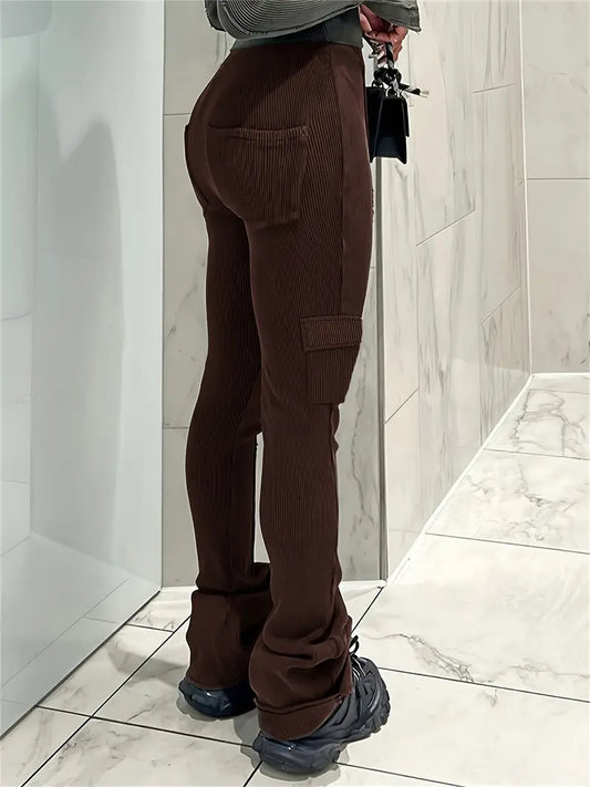 Paulina - Casual high waist ribbed trousers