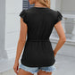Leimomi | Button Eyelet Notched Cap Sleeve Women's Blouse - Stylish & Feminine Top