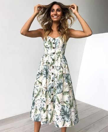 Susan - Summery sexy midi dress with beach print