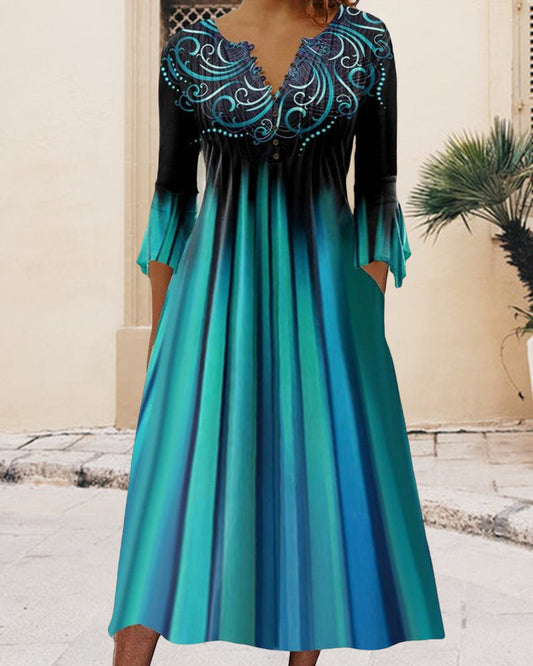 Emiliana - Women's Dress with V-Neck and Color Gradient