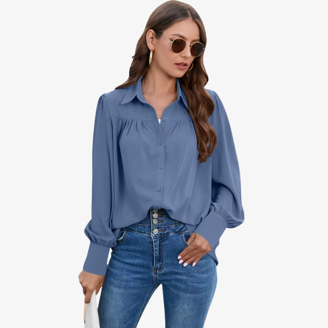 Elegant Chiffon Blouse with Lantern Sleeves