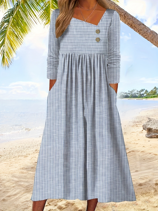 Allison – blue striped short-sleeve midi dress
