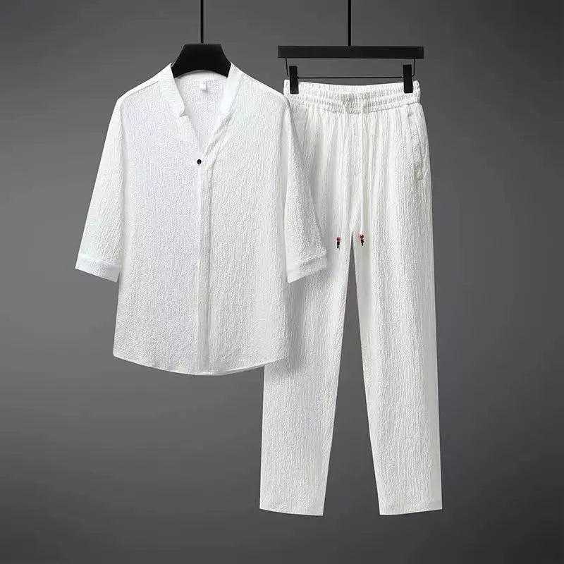 Vintage Linen Tracksuit Men's 2-Piece Set Classic Comfort with a Modern Twist