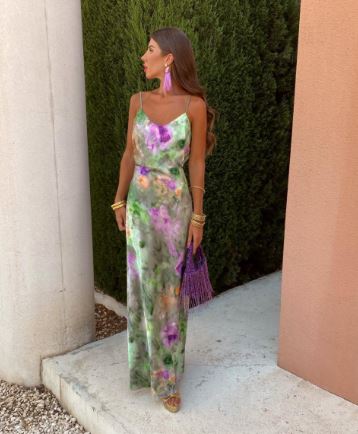 Anisten - Colorful, sexy maxi dress with halo dye print and detachable scarf