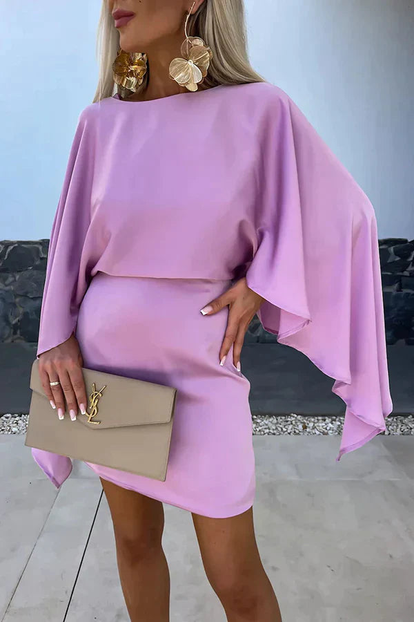 Sahara - Beautiful mini dress with butterfly sleeves in satin