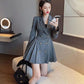 Joanna - Elegant pleated dress with double rows of buttons in vintage style