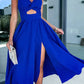 Lucy - Stylish midi dress with slit and neckline