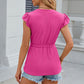 Leimomi | Button Eyelet Notched Cap Sleeve Women's Blouse - Stylish & Feminine Top