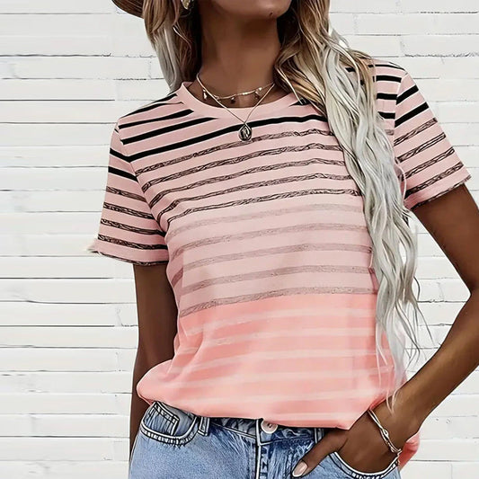 Striped Women's T-Shirt with Round Neck & Gradient – Melia