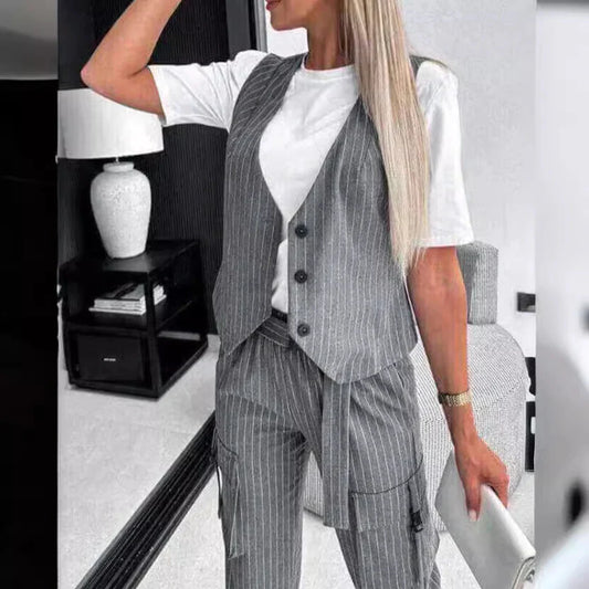Dolores - Women's tailored vest and wide leg pants set