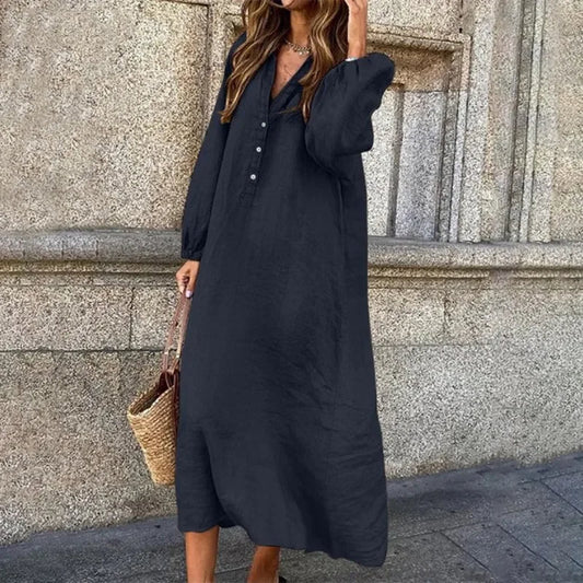 Altaira – Maxi dress made of cotton linen with long sleeves