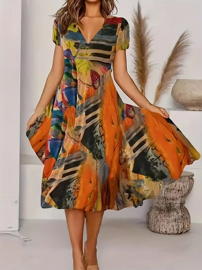Susan – short-sleeved dress with V-neck for summer