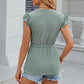 Leimomi | Button Eyelet Notched Cap Sleeve Women's Blouse - Stylish & Feminine Top