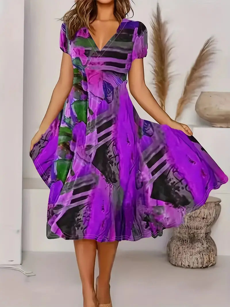 Susan – short-sleeved dress with V-neck for summer