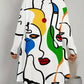 Lottie - Open Front Mid-Length Coat with Abstract Print