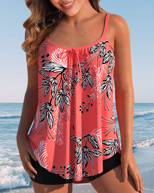 Gianna - Summer Tankini with Spaghetti Straps and Floral Pattern