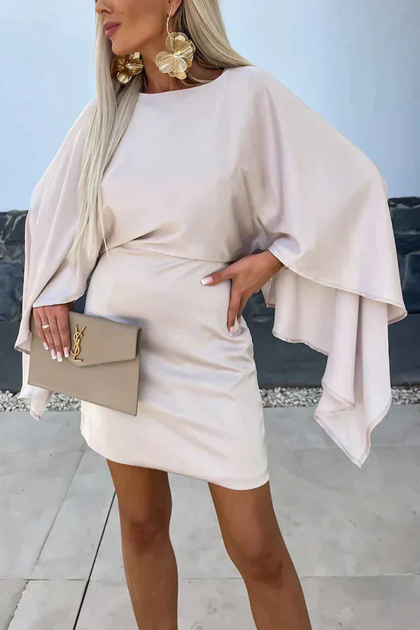 Sahara - Beautiful mini dress with butterfly sleeves in satin