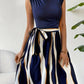 Lucy – Stylish Patchwork Dress with Belt and Striped Print