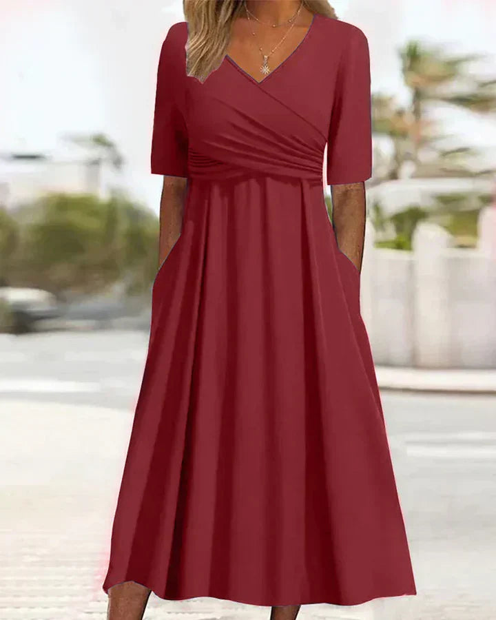 Prianka - Short Sleeve Crossover Wrap Dress