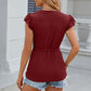 Leimomi | Button Eyelet Notched Cap Sleeve Women's Blouse - Stylish & Feminine Top