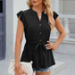 Leimomi | Button Eyelet Notched Cap Sleeve Women's Blouse - Stylish & Feminine Top