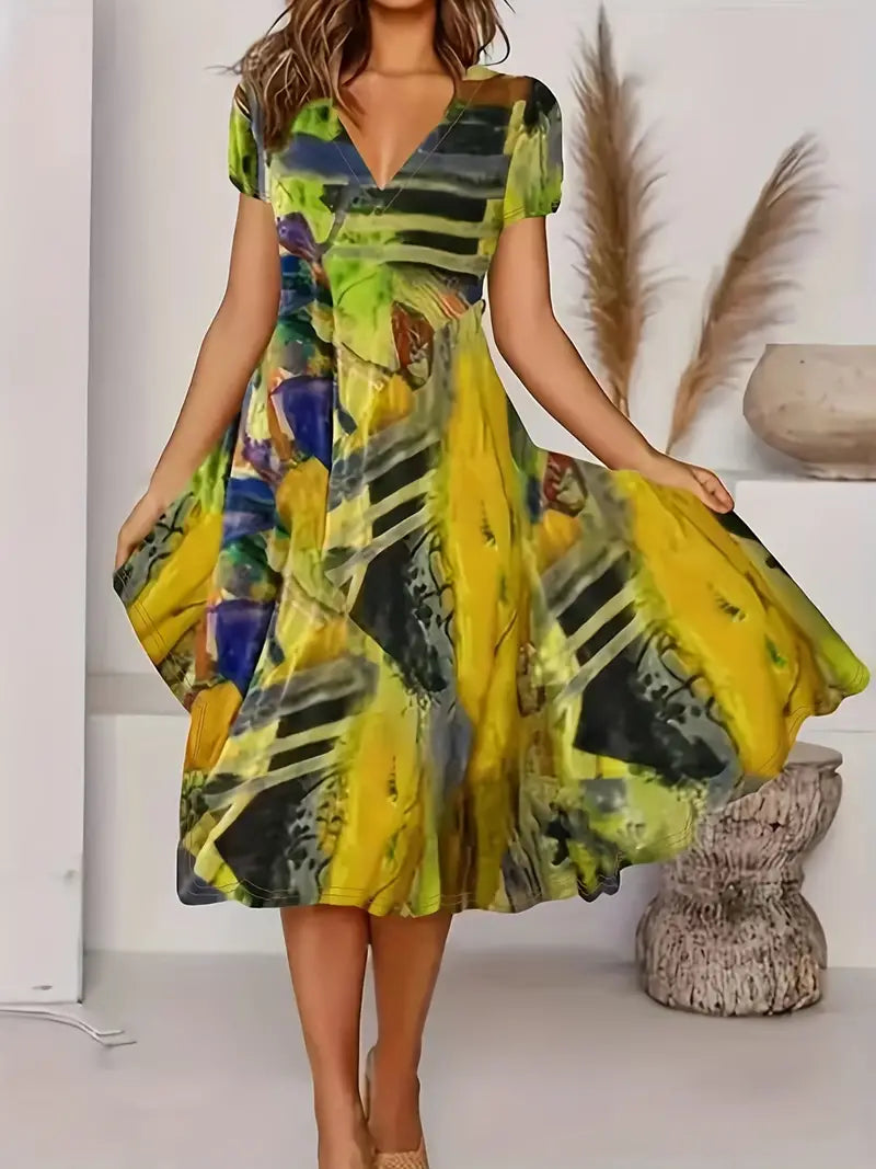 Susan – short-sleeved dress with V-neck for summer