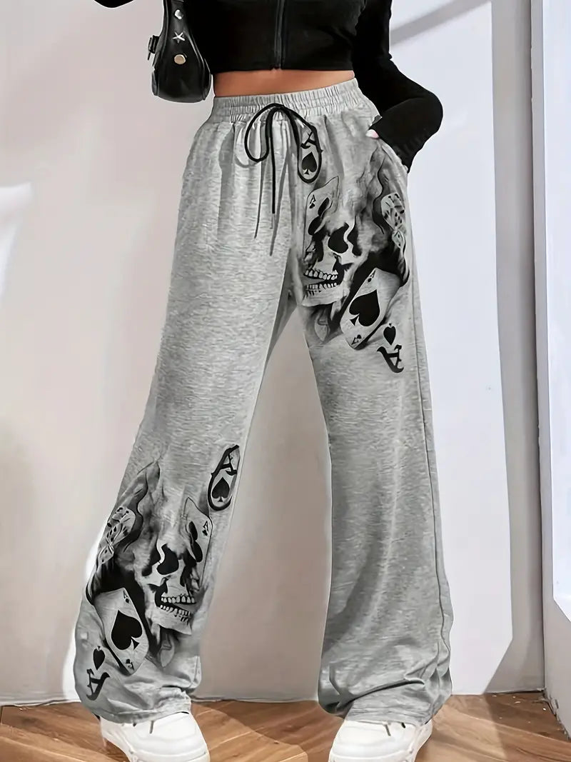 Sally - Wide leg trousers with smoke print and drawstring