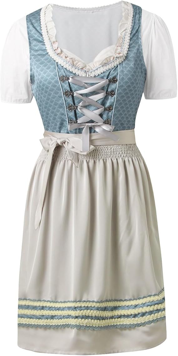 Women's Dirndl Dress: Traditional Trousers Dress with Apron and Elegant Lacing