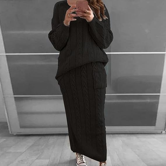 Maida - Winter sets of knitted sweater and skirt