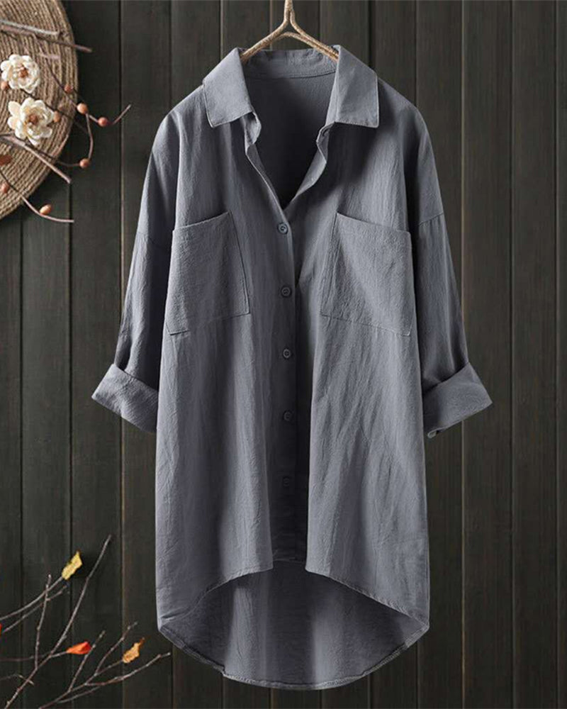 Shakya | Women's Loose Single-Colored Blouse with Long Sleeves - Stylish
