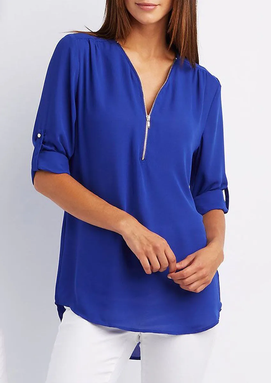 Danijela | V-Neck Blouse - Zip-Up Women's Style