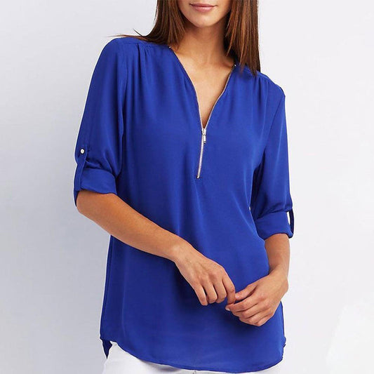 Keshini | Women's Chiffon V-Neck Blouse with Elegant Three-Quarter Sleeves