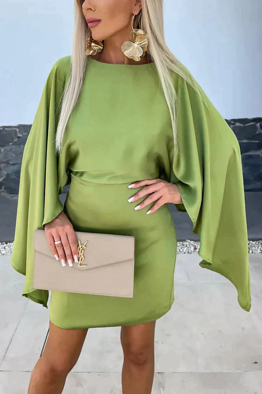 Sahara - Beautiful mini dress with butterfly sleeves in satin